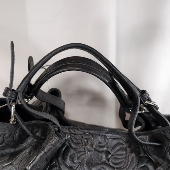 Isadora Italy Tooled Leather Purse Black Large Shoulder Bag Tote Swirls MSRP$425 - Picture 2 of 16